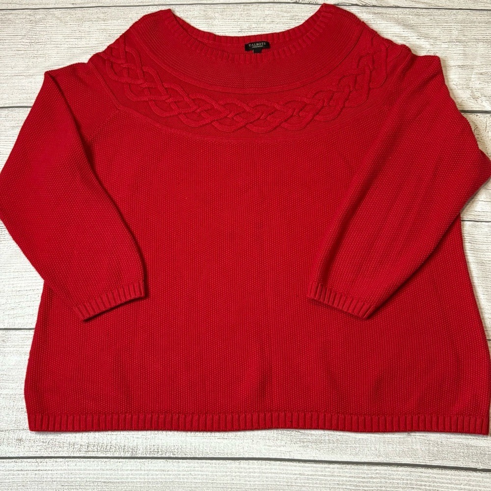 Talbots‎ Women's Vibrant Red Classic Cable Knit Sweater Plus Size Petite 2XP